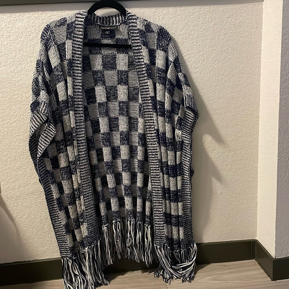 One Size Knit Checked Kimono/Shawl/Sweater